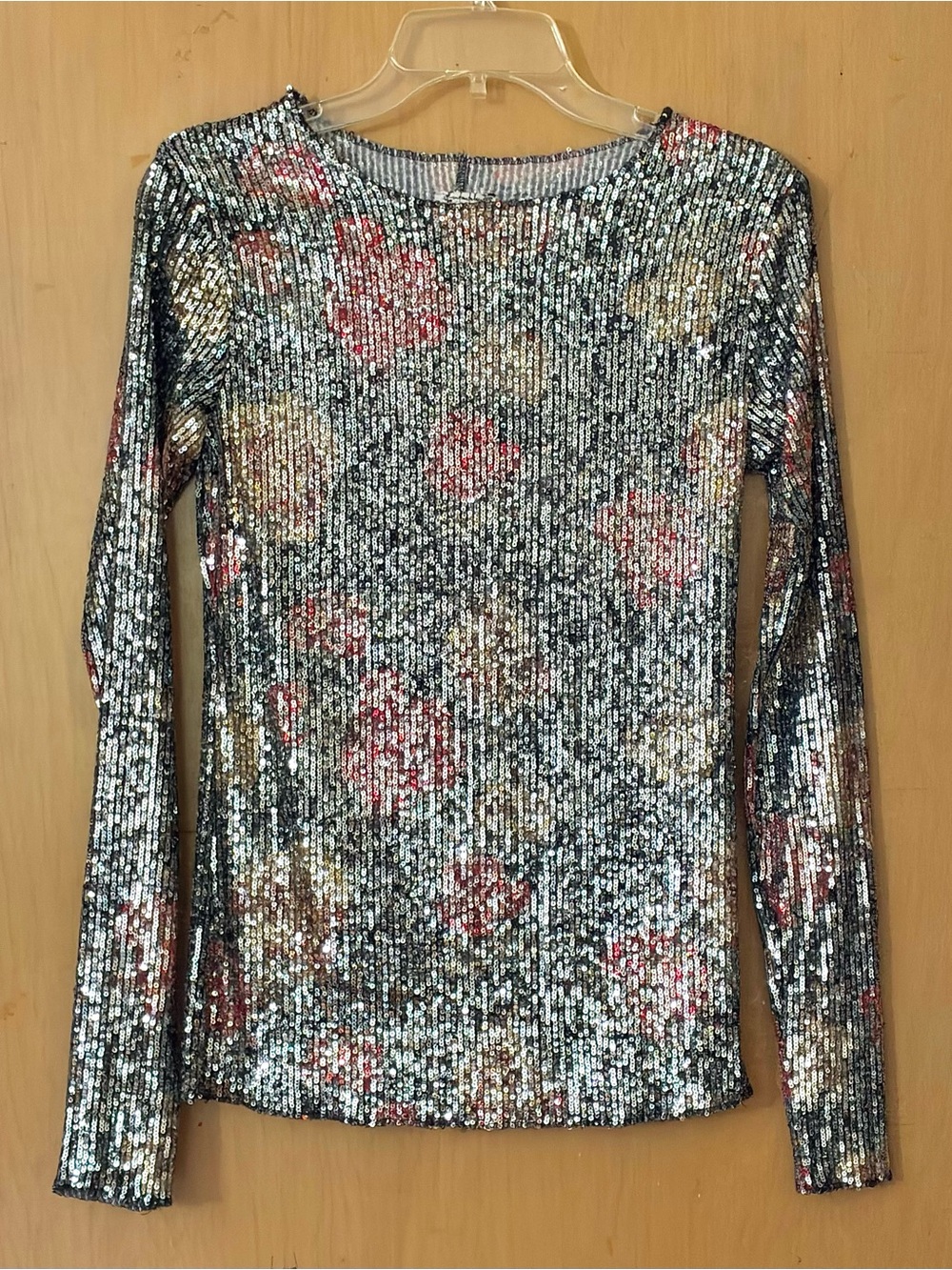 Free People Womens Printed Gold Rush Long Sleeve Top Sequin Midnight Combo Small